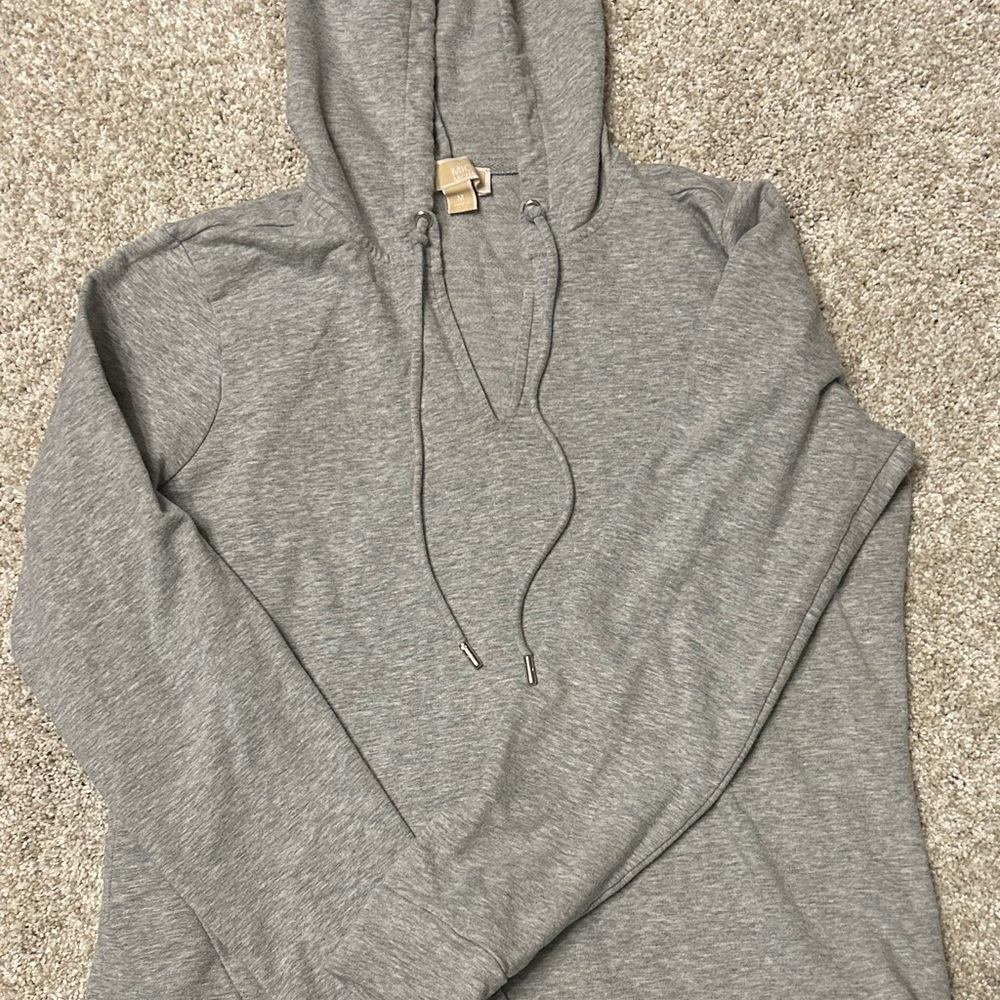 Michael Kors Women’s V-neck Gray Hooded Sweatshirt Medium